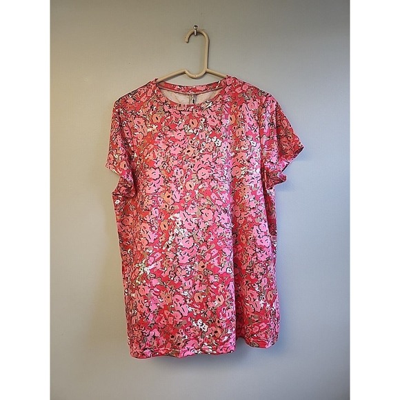 Noracora Womens L Short sleeve jersey t-shirt‎ pink floral cap sleeve - Picture 1 of 7
